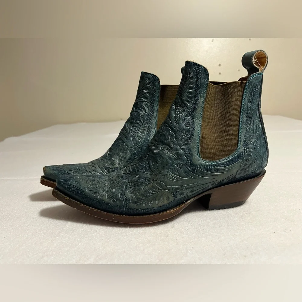 Old Gringo Boot Star Men’s 7D 9-150 Wyoming Blue Jeans TOOLED Leather Boots - Picture 6 of 13